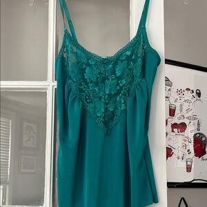 Green blue cami with lace detail